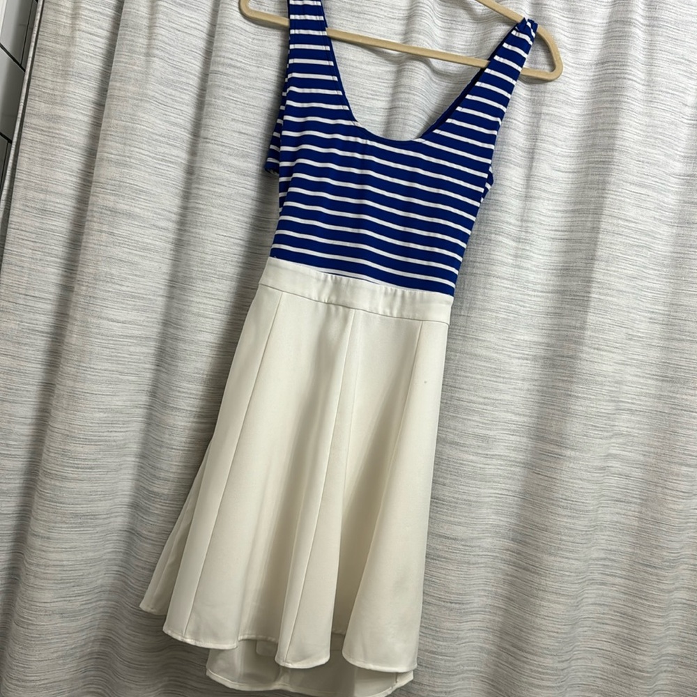 Blue & White Striped Dress w/ Criss Cross Back -Fully Lined